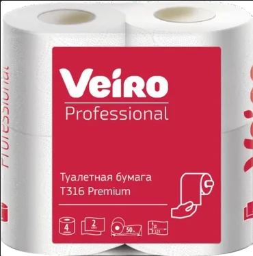 Бумага туалетная 2сл 50м ВЕЙРО Professional Premium целлюлоза белая  4шт/пач | арт.Т316 | ВЕЙРО