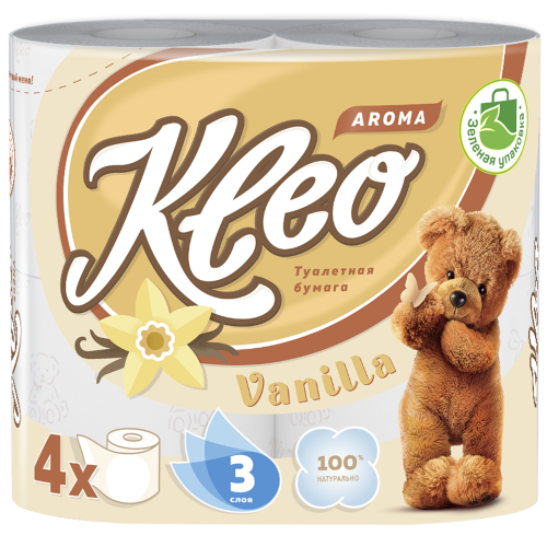 Бумага туалетная "Мягкий знак": Kleo Aroma 3сл ВАНИЛЬ белая /пач.=4 шт. Бумага туалетная "Мягкий знак": Kleo Aroma 3сл ВАНИЛЬ белая /пач.=4 шт.