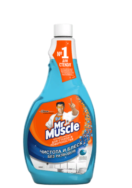 Мистер Мускул средство для стекол 500мл запасной блок СИНИЙ с нашатырным спиртом