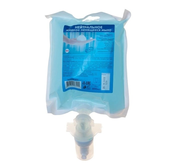 КЕМАН Мыло жидкое пенящееся 800 мл нейтральное в картридже бирюзовое К4 / 100125-0800