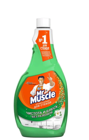 Мистер Мускул средство для стекол 500мл запасной блок ЗЕЛЕНЫЙ с нашатырным спиртом