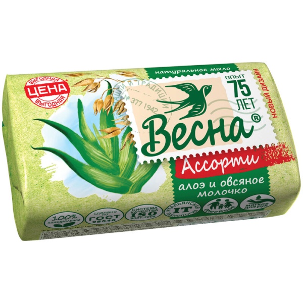 Мыло туалетное Весна 90г  Морские минералы и соевое молочко Мыло туалетное Весна 90г  Морские минералы и соевое молочко