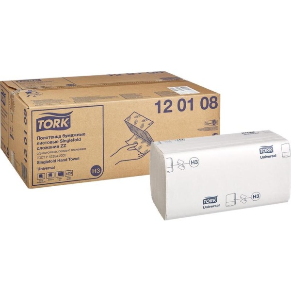 Полотенца бумажные 1сл. 250л Tork H3 Universal  ZZ, 23х23, БЕЛЫЕ/120108 Полотенца бумажные 1сл. 250л Tork H3 Universal  ZZ, 23х23, БЕЛЫЕ/120108