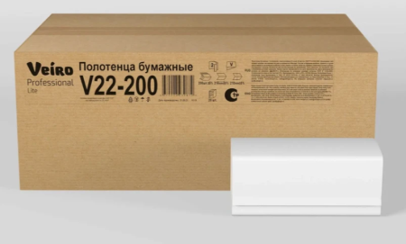 Полотенца бумажные 2сл. 200л 21х21см \ V-слож \ БЕЛЫЕ \V22-200