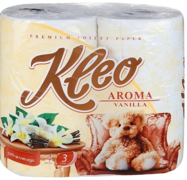 Бумага туалетная "Мягкий знак": Kleo Aroma 3сл ВАНИЛЬ белая /пач.=4 шт. Бумага туалетная "Мягкий знак": Kleo Aroma 3сл ВАНИЛЬ белая /пач.=4 шт.